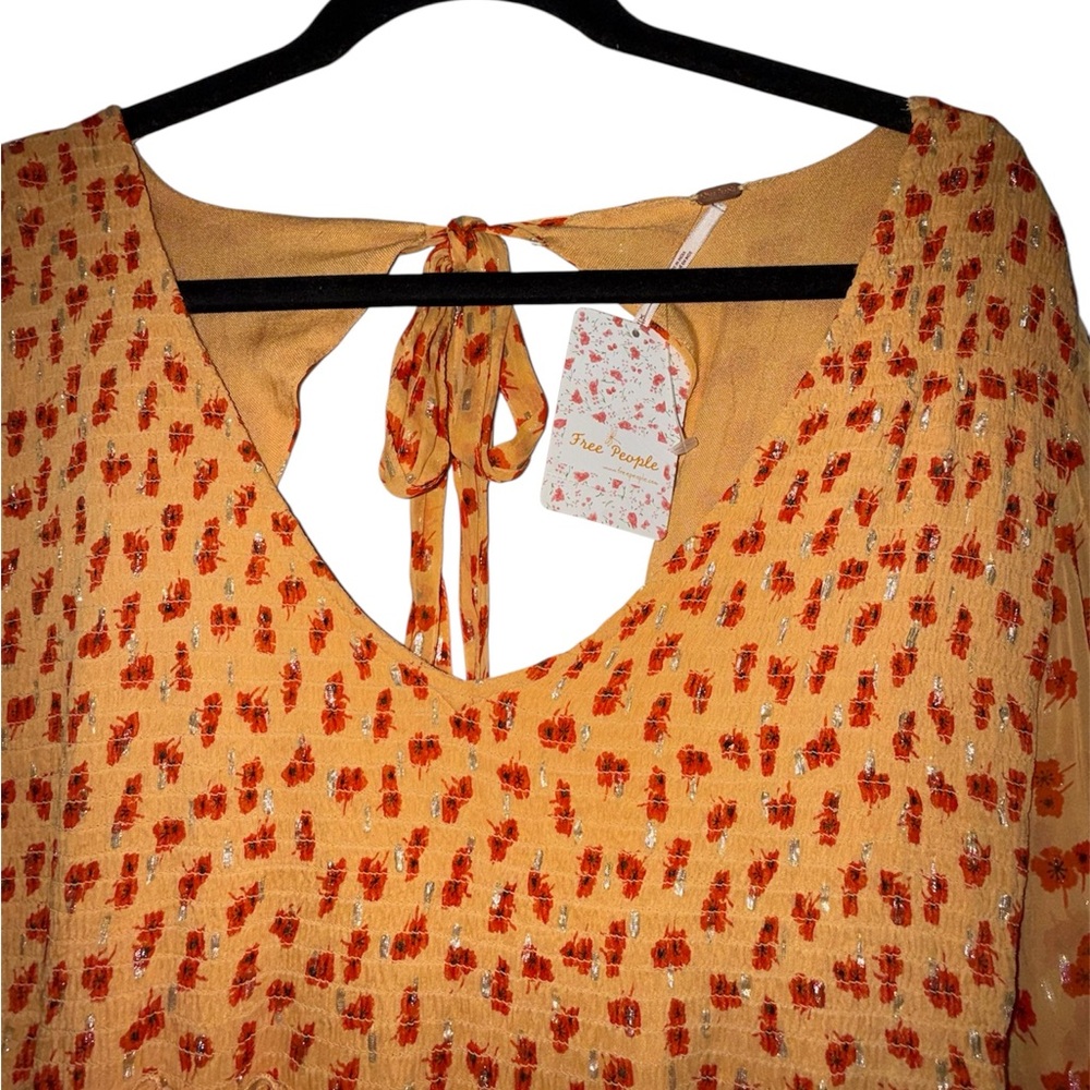 Free People Long Sleeve smocked open back orange 🍊 Floral Dress - Picture 5 of 11